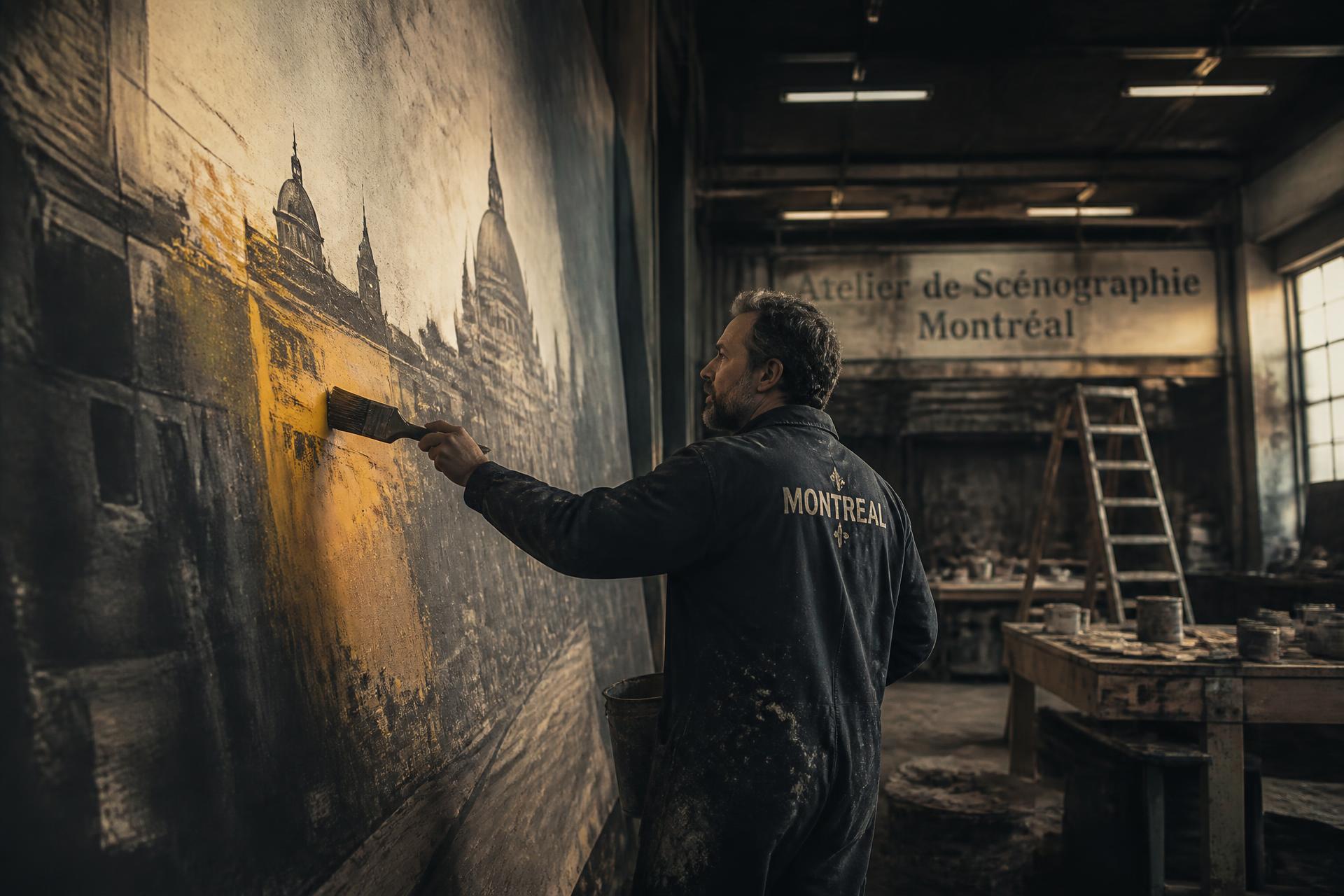 Peintre scénographe au travail dans un atelier montréalais